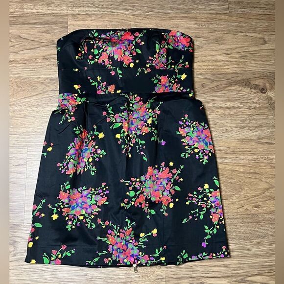 Free People Womens Dress Size 2 Black Floral Sheath Empire Waist Strapless Short - Picture 2 of 8